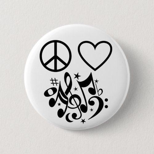 Black Peace Sign Red Heart Musical Harmony Pinback Button