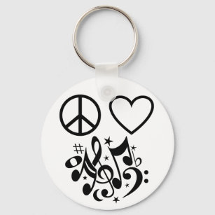 Black Peace Symbol Love Heart Dancing Music Notes Keychain