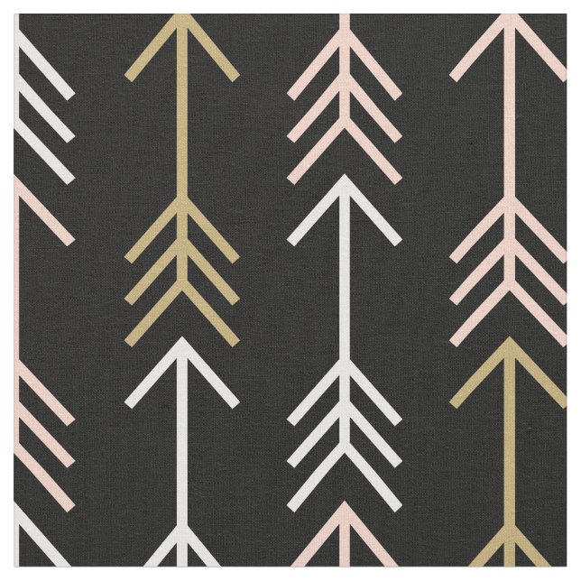 Black Peach and Gold Arrows Fabric (Close Up)