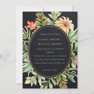 BLACK PEACH DESERT SUCCULENT CACTI FOLIAGE WEDDING INVITATION