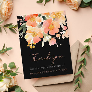 Black Peach Floral Wedding Thank You Card