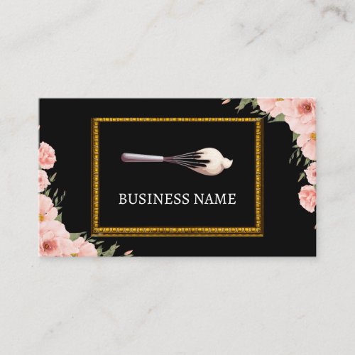 Black Peach Flower Framed Business Card