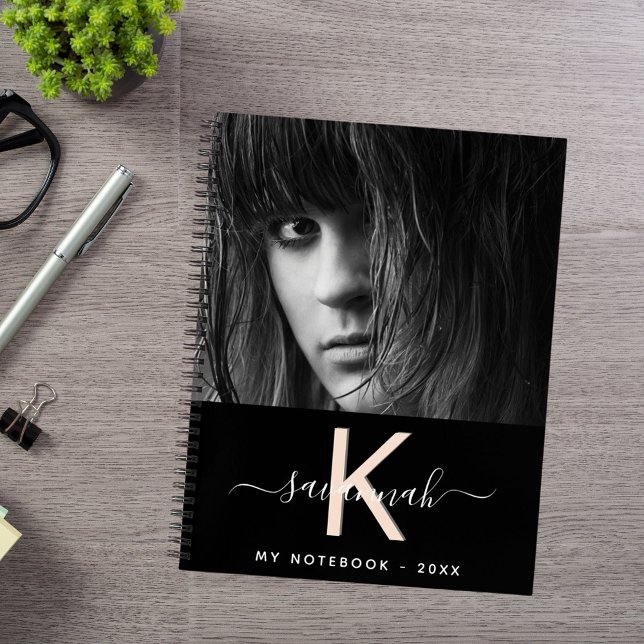 Black peach photo monogram notebook (Creator Uploaded)