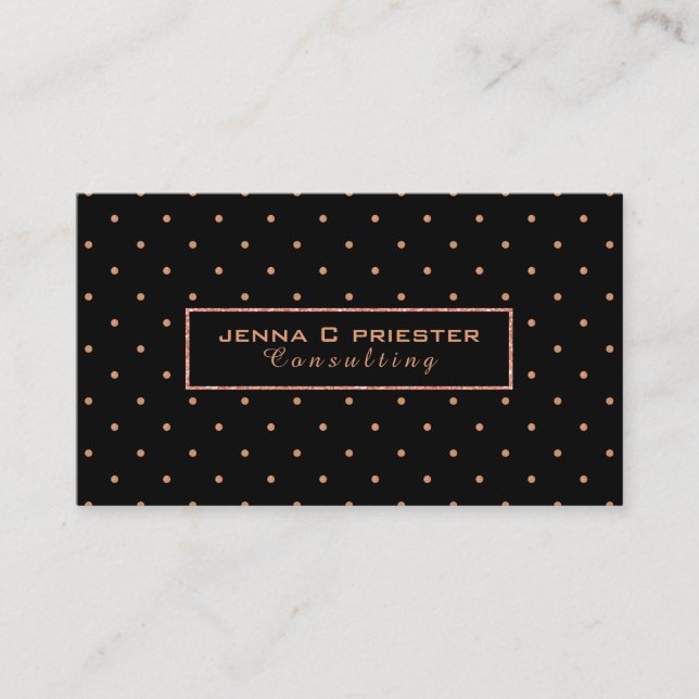 Black & Peach Polka Dots Pattern Business Card (Front)