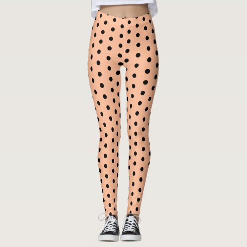 Black peach polka dots retro pattern cute cool leggings
