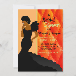 Black & Peach Quilted African American Bridal  Invitation