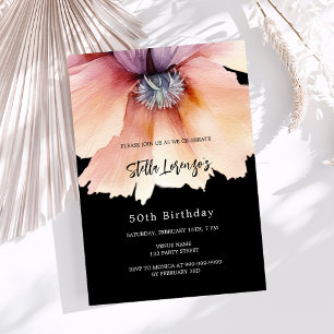 Black peach watercolored floral birthday luxury invitation