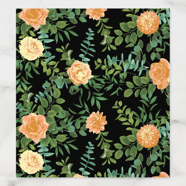 Black & Peach Wedding Modern Floral Envelope Liner (Design)