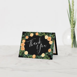 Black & Peach Wedding Modern Floral Letterpress Thank You Card