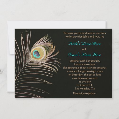 Black Peackock Wedding Invitation