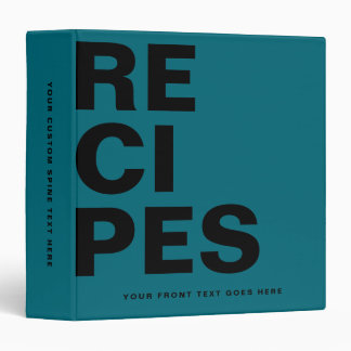 Black Peacock Bold Recipes Typography Monogram 3 Ring Binder