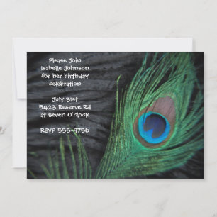 Black Peacock Feather Birthday Invitation