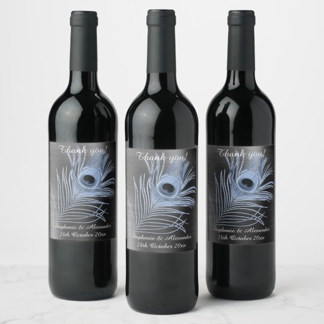 BLACK PEACOCK FEATHER CUSTOMIZABLE WINE LABEL (Bottles)