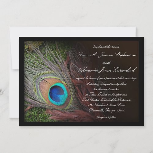 Black Peacock Feather w/Moss Wedding Invitations
