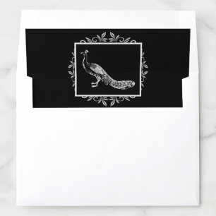 Black Peacock Flourish Wedding Envelope Liner
