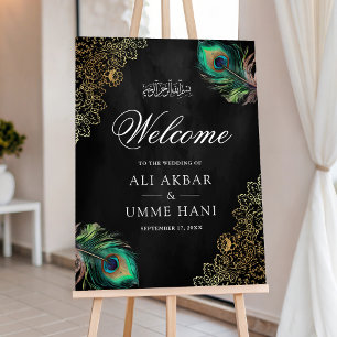 Black Peacock Muslim Wedding Welcome Sign