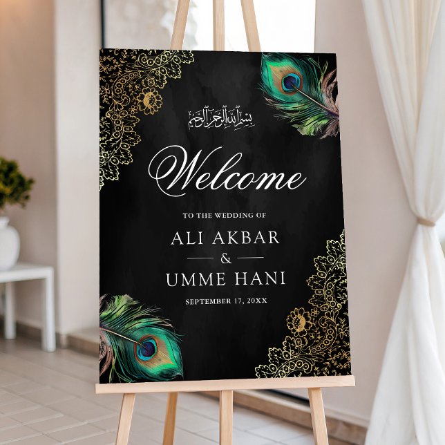 Black Peacock Muslim Wedding Welcome Sign (Creator Uploaded)