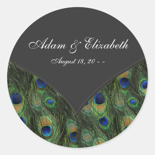 Black Peacock Wedding Favor Label (Front)