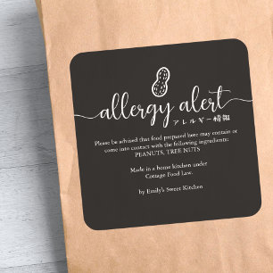 Black Peanut Allergy Alert Minimalist May Contain Square Sticker