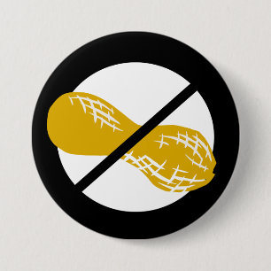 Black Peanut Free Nut Allergy Kids Pinback Button