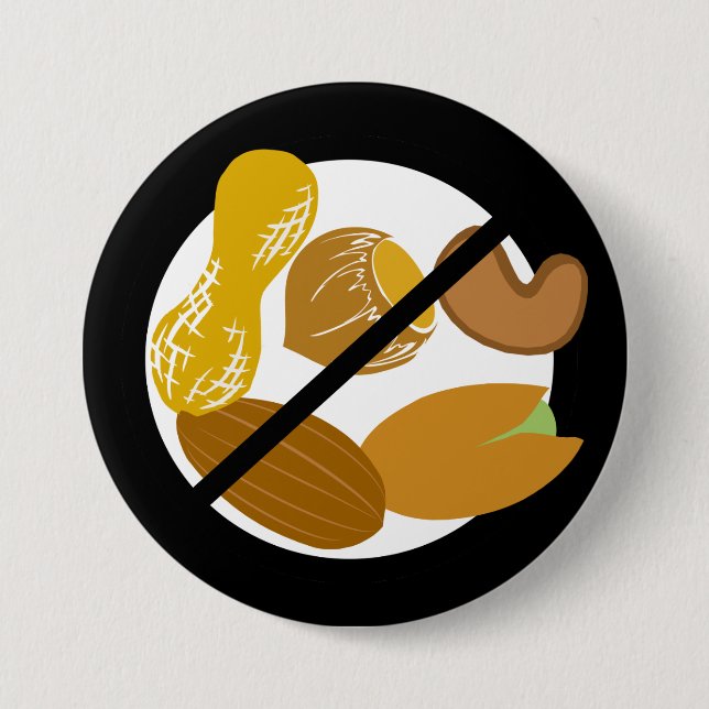 Black Peanut Tree Nut Free Nut Allergy Kids Button (Front)