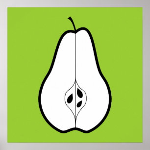 Black Pear Half. Line illustration. Poster