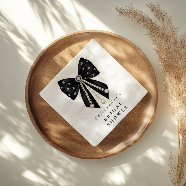Black Pearl Bow Bridal Shower Napkins (Creator Uploaded)