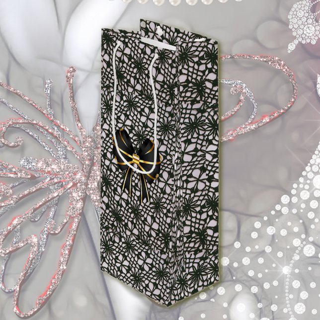 Black Pearl Lace and Bow Wine Gift Bag (Creator Uploaded)