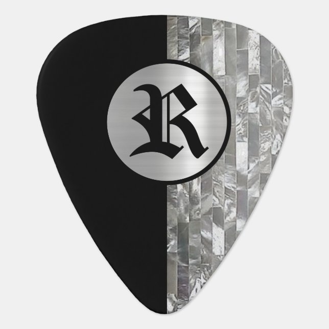 Black & Pearl Monogram Guitar Pick (Front)