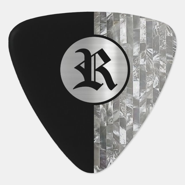 Black & Pearl Monogram Triangle Guitar Pick (Front)