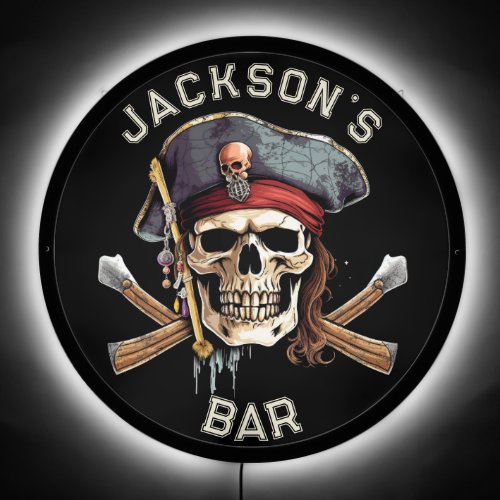 Black Pearl Pirate Skull Personalized  LED Sign
