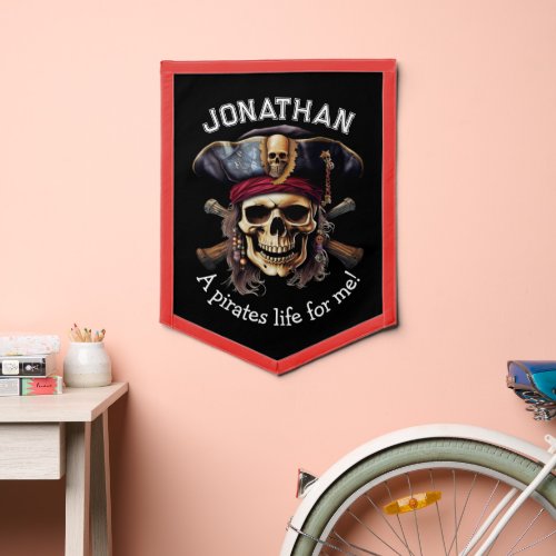 Black Pearl Pirate Skull Personalized  Pennant