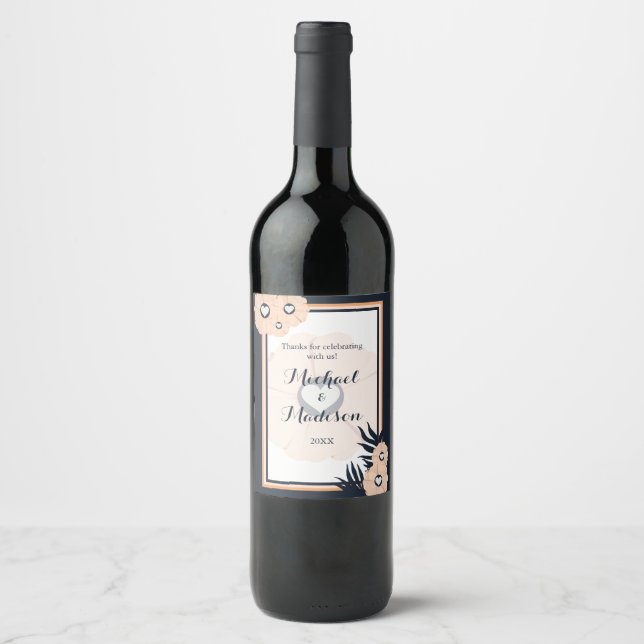 Black Pearl Watusi Tacao Wedding Wine Label Favor (Front)