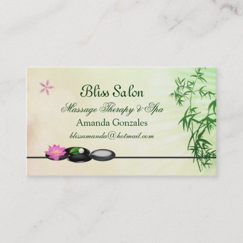 Black pebbles, lotus, bamboo Spa Business Card