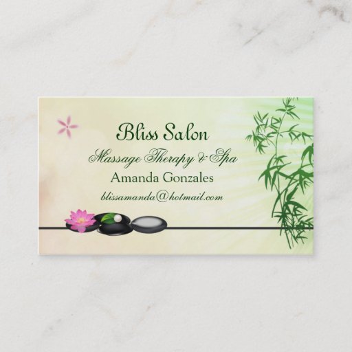 Customizable Black pebbles, lotus, bamboo Spa Business Card