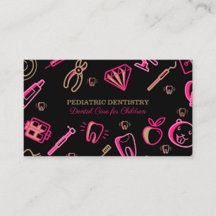 Black Pediatric Kids Dental Oral Care Dentistry Business Card
