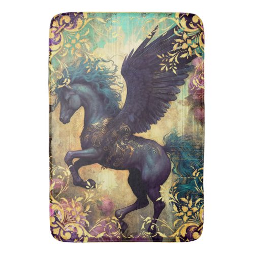 Black Pegasus and Ornate Damask Bath Mat