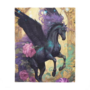 Black Pegasus and Ornate Damask Fleece Blanket