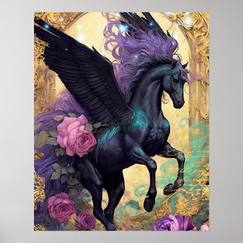 Black Pegasus and Ornate Damask