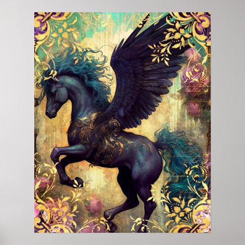 Black Pegasus and Ornate Damask