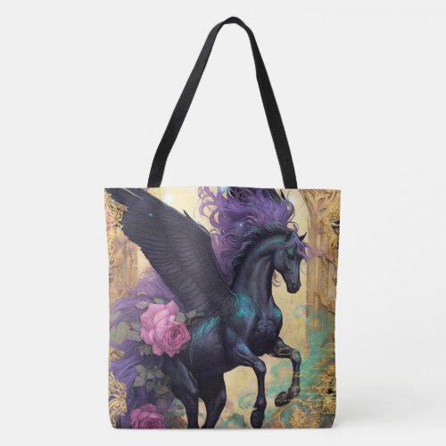 Black Pegasus and Ornate Damask Tote Bag
