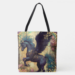 Black Pegasus and Ornate Damask Tote Bag