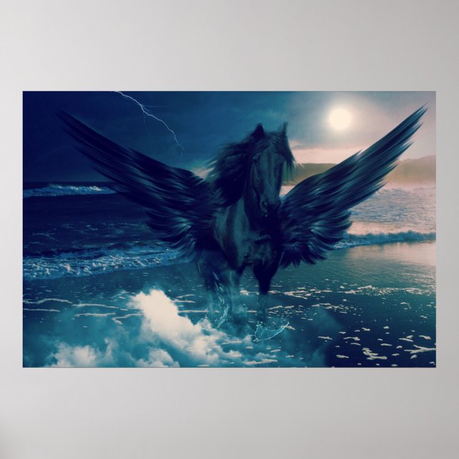 Black Pegasus Emerging From The Sea Poster (Front)