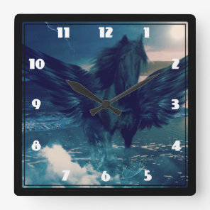 Black Pegasus Emerging From The Sea Square Wall Clock