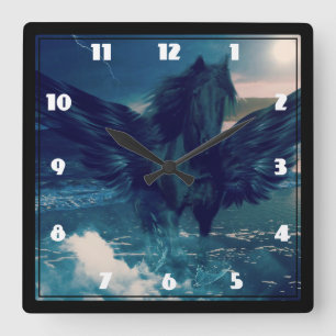 Black Pegasus Emerging From The Sea Square Wall Clock