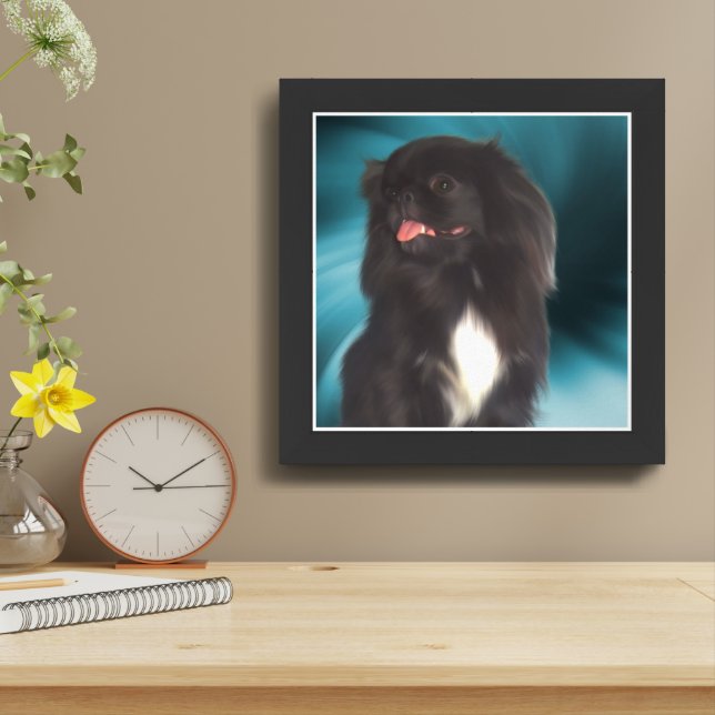 Black Pekingese Blue Swirls Dog Art Framed Framed Art (Table Top)