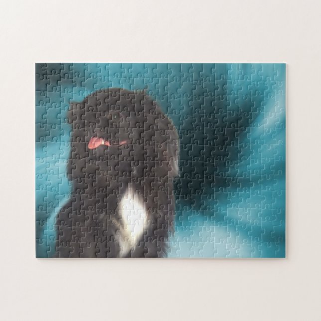 Black Pekingese Blue Swirls Dog Art  Jigsaw Puzzle (Horizontal)
