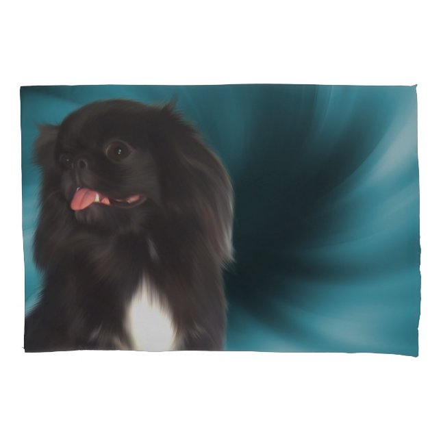 Black Pekingese Blue Swirls Dog Art  Pillow Case (Front)