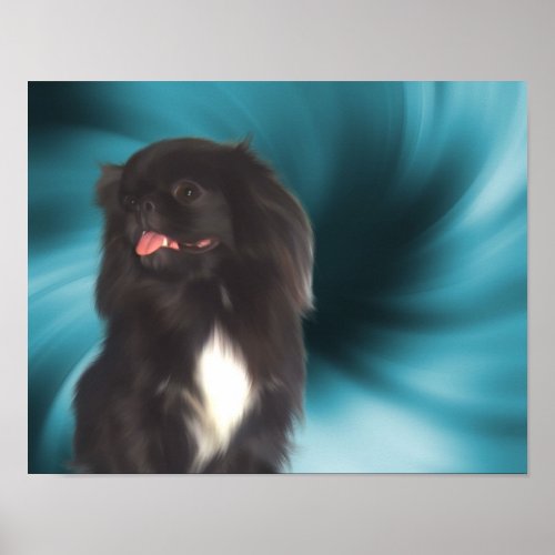 Black Pekingese Blue Swirls Dog Art Poster