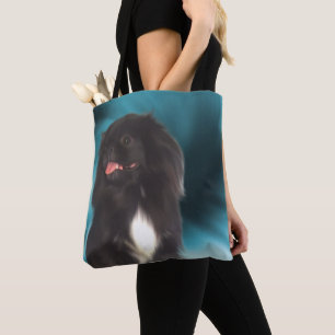 Black Pekingese Blue Swirls Dog Art Tote Bag